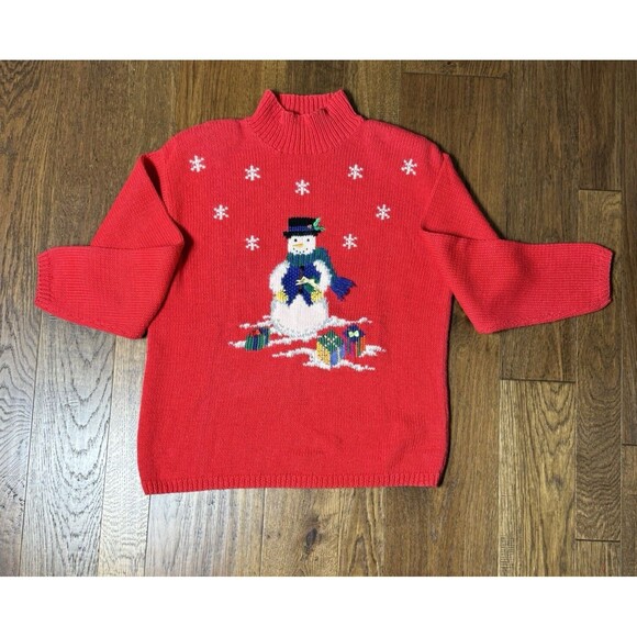 Vtg Marisa Christina Cotton Angora Wool Mix Snowman‎ 1999 Christmas Sweater Sz M - Picture 1 of 11